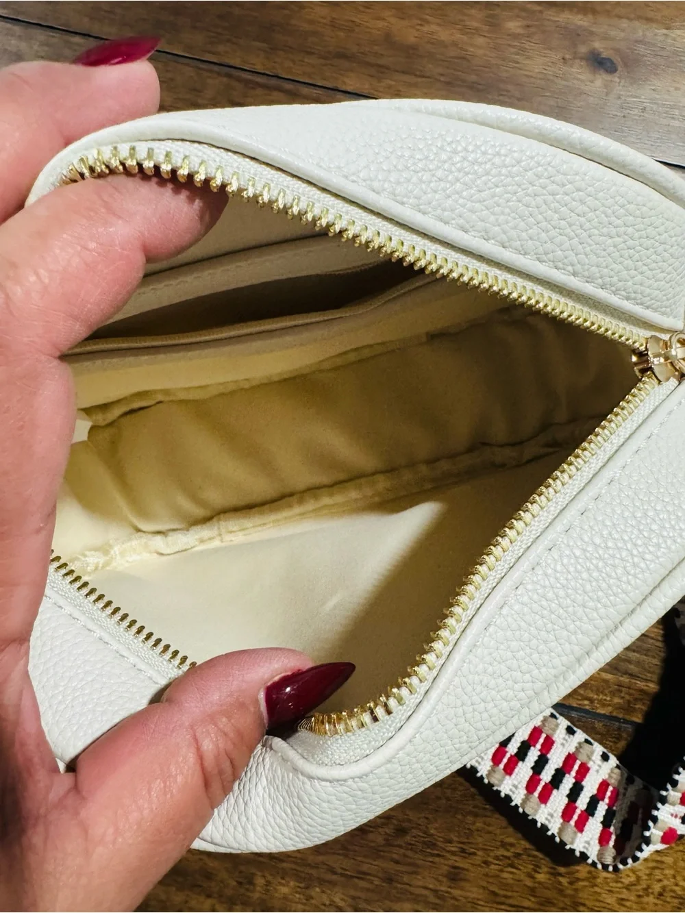 Cream Crossbody Bag with Removable Patterned Strap
